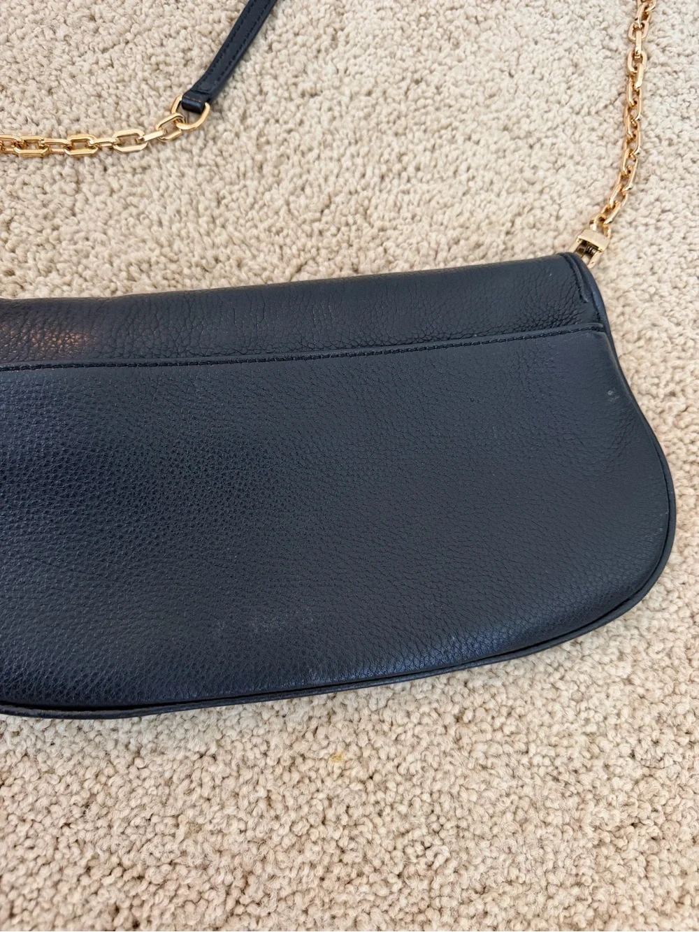 Tory Burch Black Leather Crossbody Bag with Gold Logo and Chain